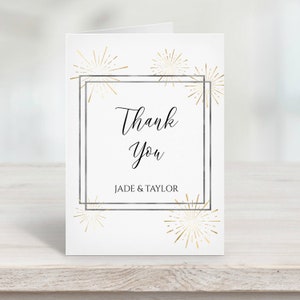 Gold and Silver Thank You Card, Wedding Thank You Printable, Elegant Calligraphy, Sunburst Fireworks Editable Template, Corjl PPW-NY21 image 6