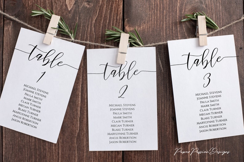 Wedding Seating Table Cards, Poster, Elegant Calligraphy Display 100% Editable Template, Corjl PPW0550 Grace