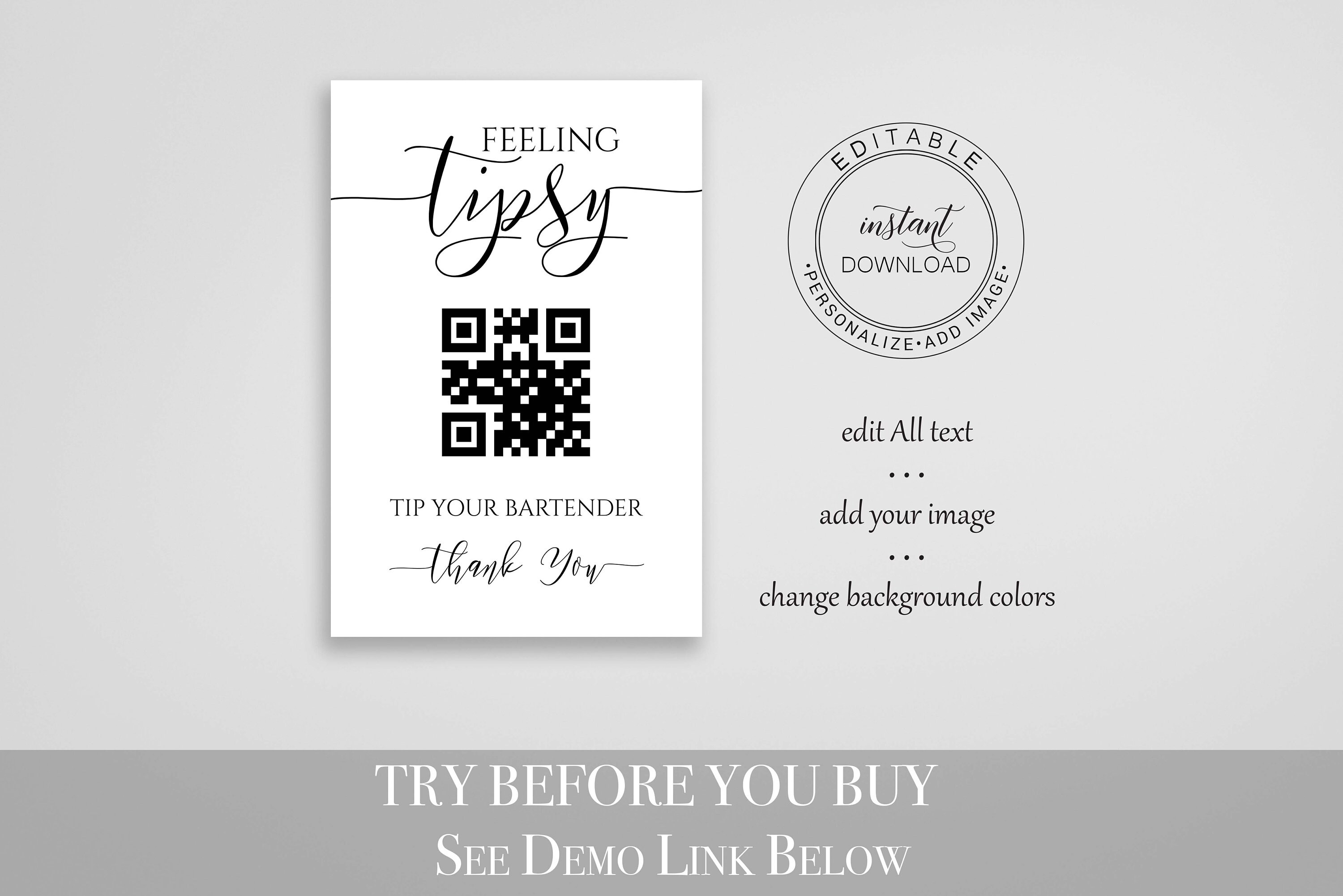 QR Code Table Top Sign Template Virtual Bartender Sign Cash - Etsy