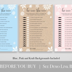 Snowflake Bridal Shower Game Template, He Said She Said Game, Editable Printable, Personalize Corjl NEVE PPW300 image 2