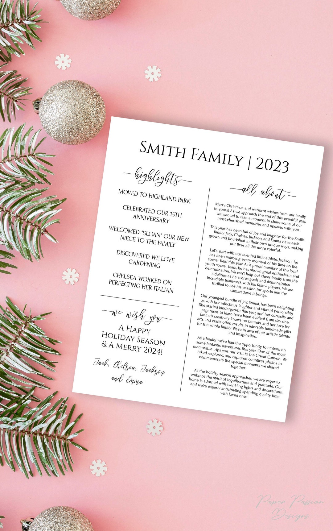 Family Holiday Letter, Christmas Template, Family Newsletter Update Family Holiday Letter, Christmas Template, Family Newsletter Update