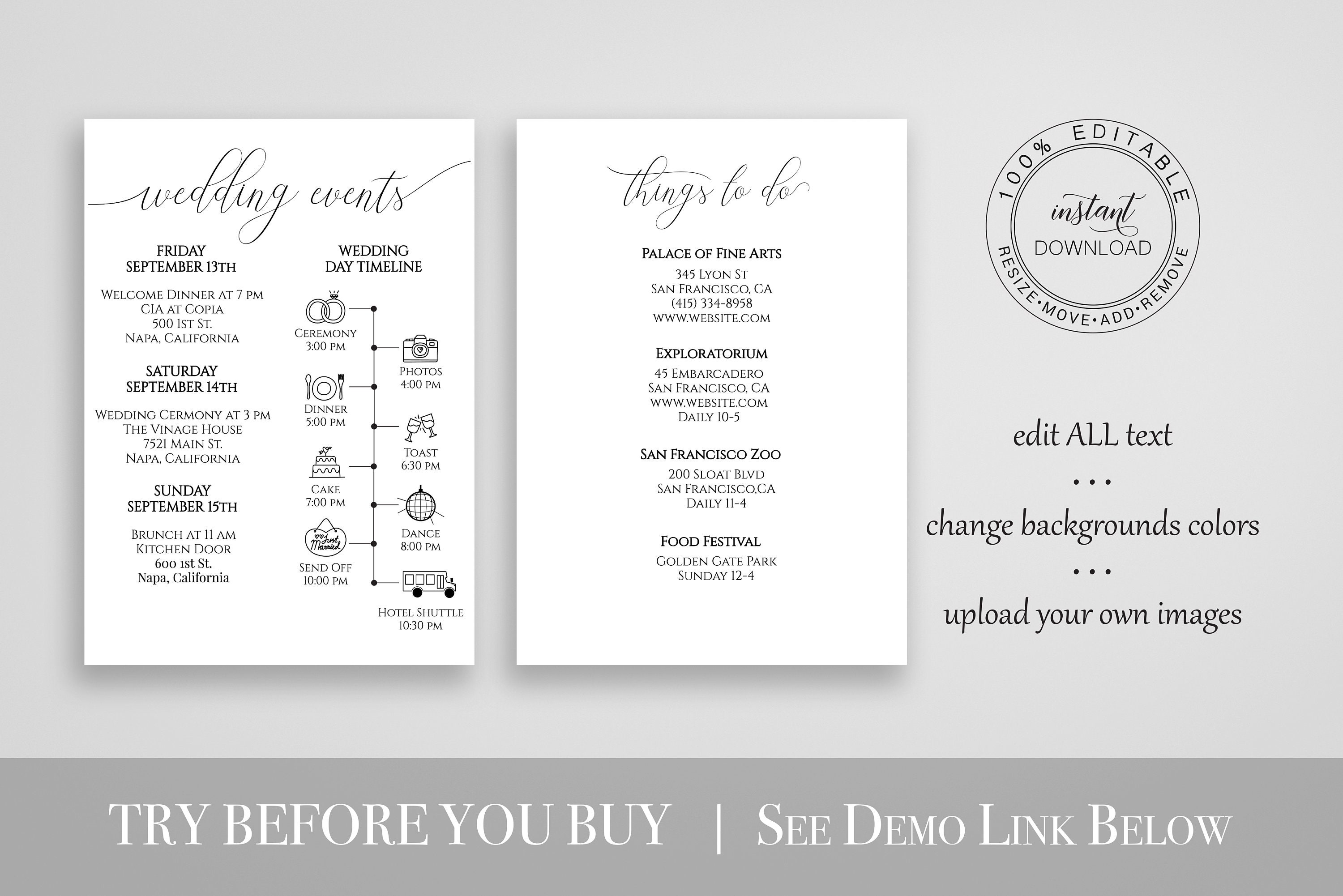 Wedding Weekend Timeline Things To Do List Printable Out Of Etsy