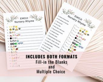 Pink Floral Emoji Nursery Rhyme Pictionary - Baby Shower Game (Digital Download) 25103