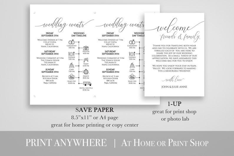 Welcome to Our Wedding Card, Wedding Weekend Timeline, Printable Out of Town Guests, Itinerary, Agenda, Printable Editable PPW0560 image 5
