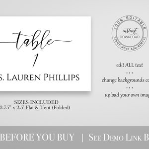 Wedding Table Place Card Template, Minimalist Elegant Design 100% Editable PPW0550 GRACE image 2