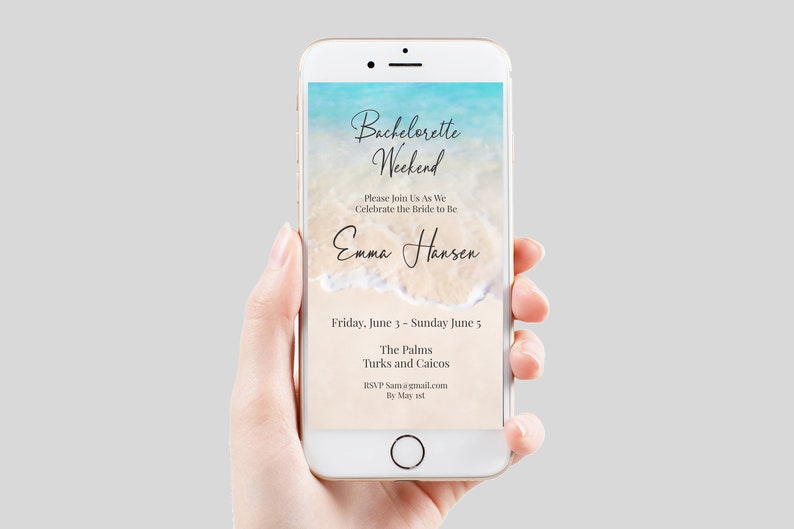 Beach Bachelorette Party Invite Template, Bachelorette Weekend, Email, Text Message Format, Blush, 100% Editable, Corjl PPW20 BREE image 1