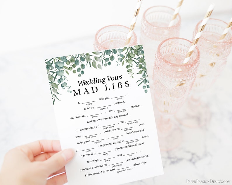 Greenery Wedding Vows Mad Libs Game Template, Bridal Shower Printable 100% Editable, PPW0440 image 1