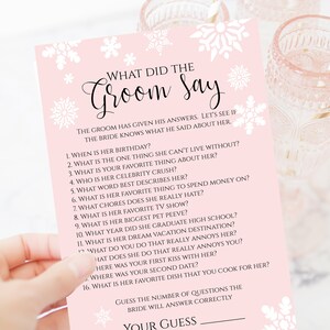 Snowflake Bridal Shower Game Template, What Did The Groom Say Game, Editable Printable, Personalize Corjl NEVE PPW300hat image 4