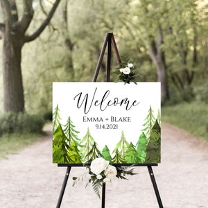 Wedding Welcome Sign Template, Pine Tree Forest Design, Easel Welcome Display Sign, Editable Template, Corjl LINDEN PPW410 image 5