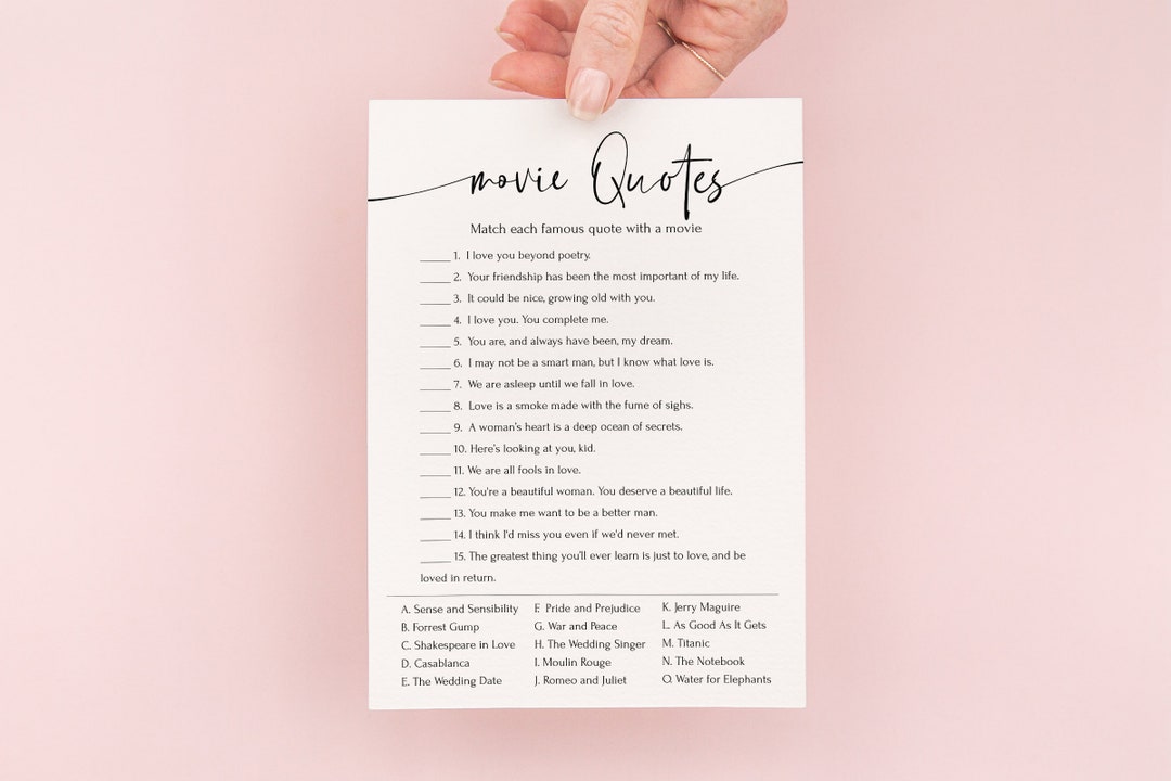 Bridal Shower Games Wedding Movie Quotes Printable PDF - Etsy