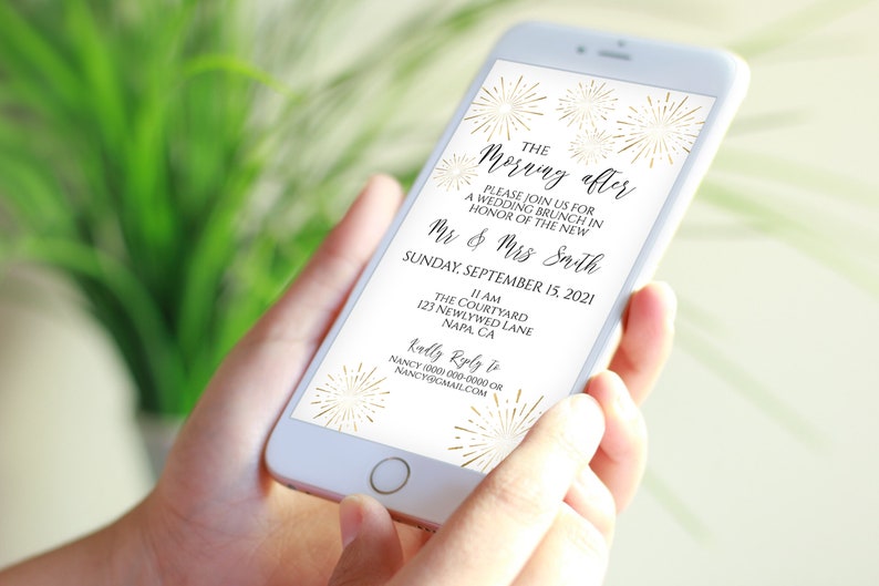 Electronic Wedding Brunch Invitation, The Morning After Mobile Phone Invite, Evite, Text message, Email, Editable Text, Corjl PPW-NY21 image 3