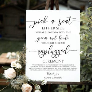 Pick a Seat Unplugged Wedding Ceremony Sign, No Pictures, No Photos Please, Wedding Welcome Sign Template 100% Editable PPW0550 Grace image 7