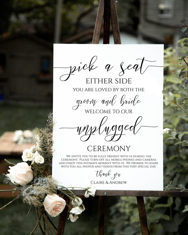 Pick a Seat Unplugged Wedding Ceremony Sign, No Pictures, No Photos Please, Wedding Welcome Sign Template 100% Editable PPW0550 Grace image 7