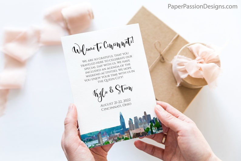 Cincinnati Wedding Welcome Card and Itinerary, Out of Town Guest, Wedding Schedule, Timeline Card. Mariage imprimable, modifiable PPW71 image 8