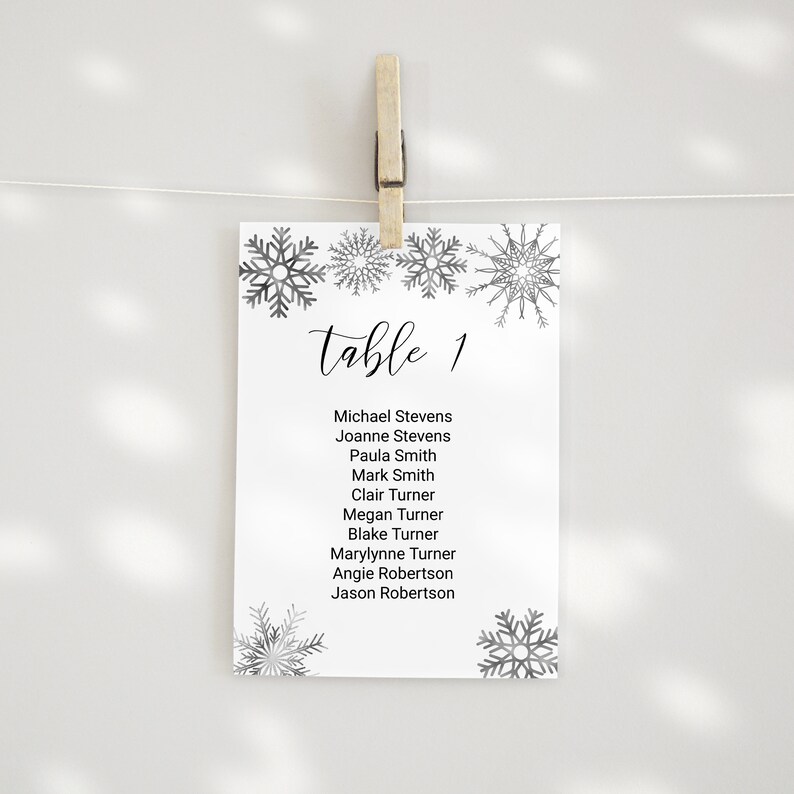 Table Seating Card Template Silver Winter Seating Chart Pick Etsy
