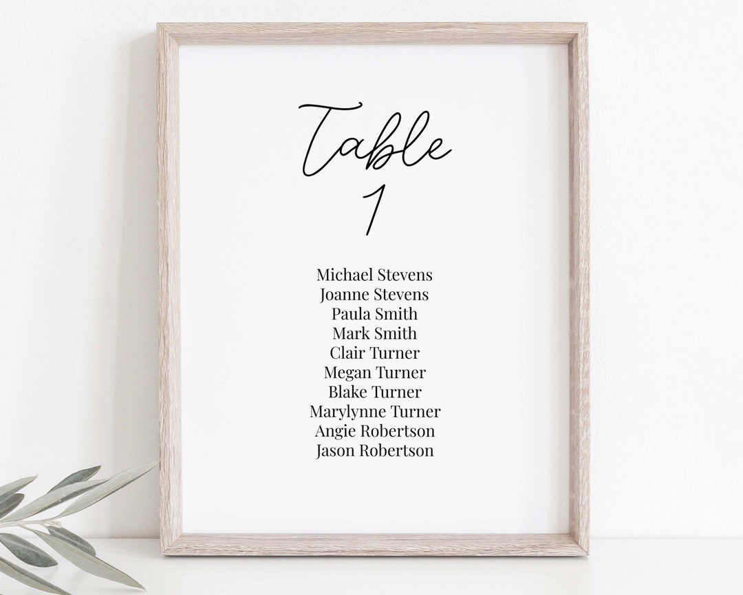 Modern Table Seating Card Template, Wedding Seating Chart, Table ...