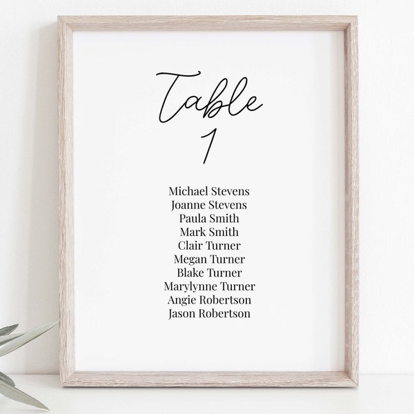 Modern Table Seating Card Template, Wedding Seating Chart, Table Assignments, Wedding Event Printable PPW910 ERIN