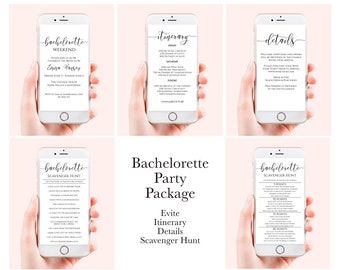 Bachelorette Party Electronic Template Package , Evite, Itinerary, Details, Scavenger Hunt, Mobile Phone Format, Corjl PPW0550 Grace