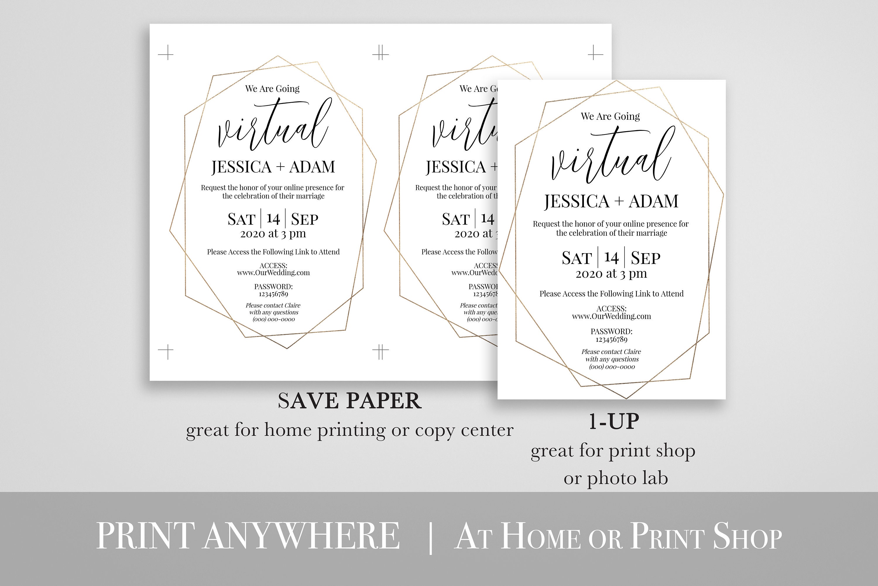 Gold Virtual Wedding Invitation Virtual Invitation Invite | Etsy