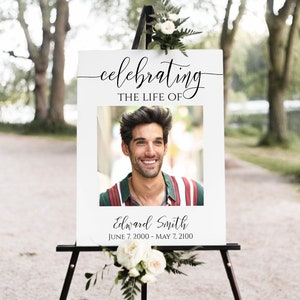 Celebrating the Life of Memorial Sign, Welcome Sign, Funeral Photo Sign, Editable Corjl Template, Printable PPF550
