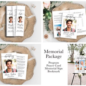 Memorial Package Welcome Sign, Program, Prayer Card, Bookmark Celebration of Life, Memorial Sign Editable Corjl Template PPF550