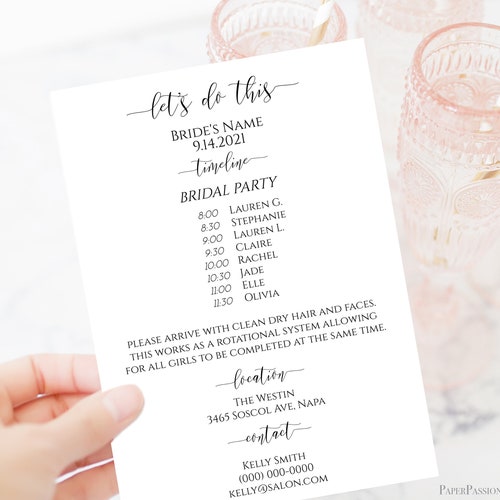 Wedding Party Hair & Makeup Timeline Bridal Party Itinerary - Etsy Wedding Party Hair & Makeup Timeline Bridal Party Itinerary - Etsy