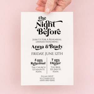 Retro Rehearsal Dinner Invitation Template, Wedding Invite, The Night Before Editable Printable Invitation PPW74 image 3