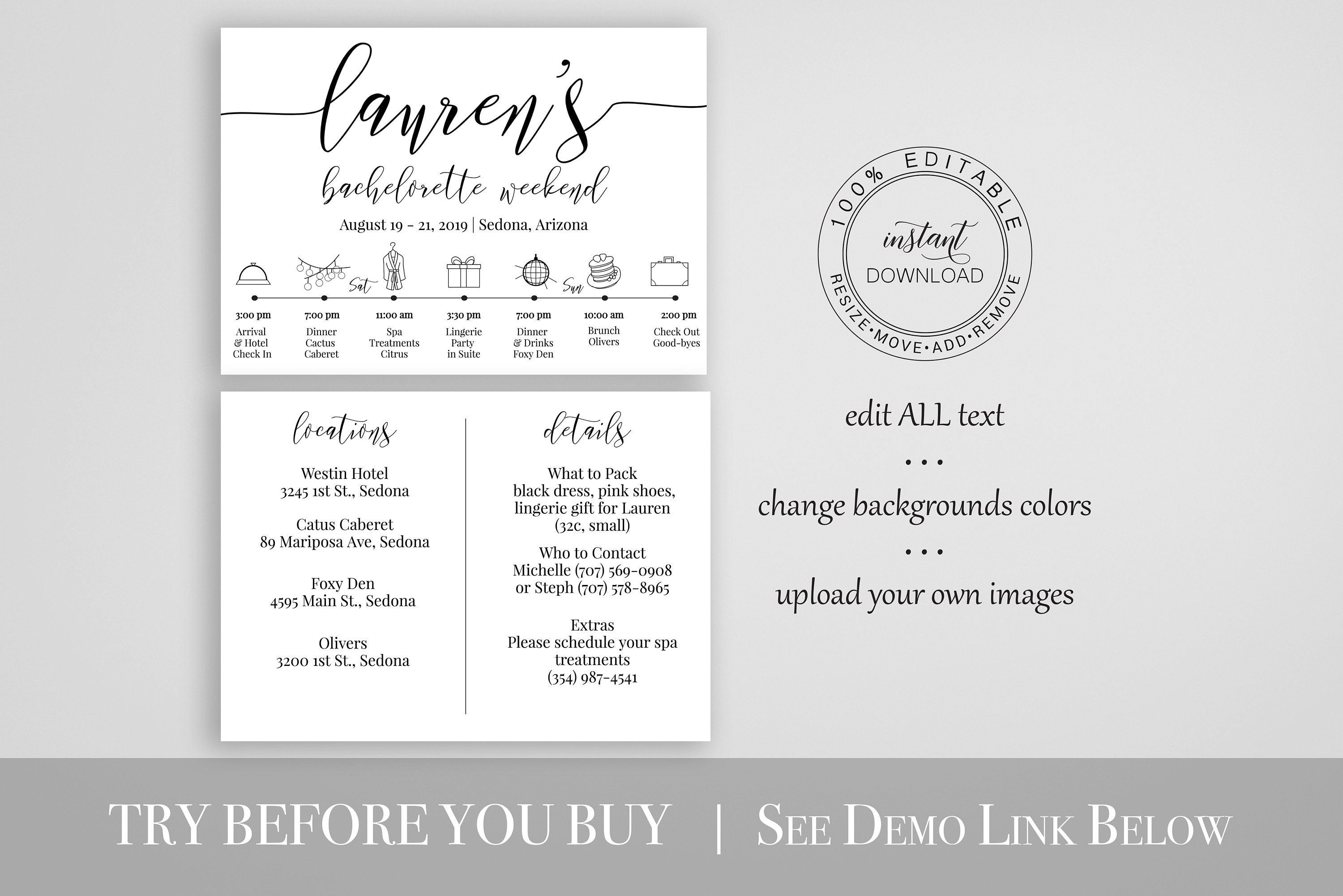 Bachelorette Weekend Timeline Bridal Weekend Printable - Etsy