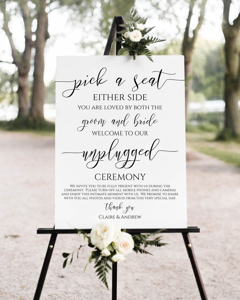 Pick a Seat Unplugged Wedding Ceremony Sign, No Pictures, No Photos Please, Wedding Welcome Sign Template 100% Editable PPW0550 Grace image 6
