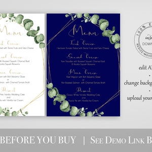 Greenery Wedding Reception Menu Template, Gold Geometric Table Decor, Printable Editable PPW0445 image 4