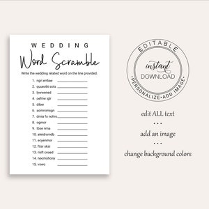 Wedding Word Scramble Game Template, Bridal Shower Editable Printable ...