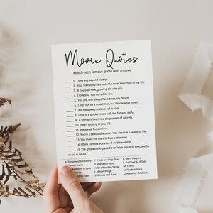 Bridal Shower Romantic Movie Quotes Game Template Editable - Etsy