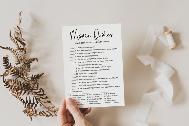 Bridal Shower Romantic Movie Quotes Game Template Editable Etsy