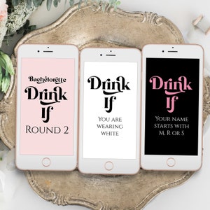 Drink If Bachelorette Party Mobile, Tarjetas de juego electrónicas, Despedida de soltera, Diseño retro moderno, Rosa, Negro Bachelorette PPW74