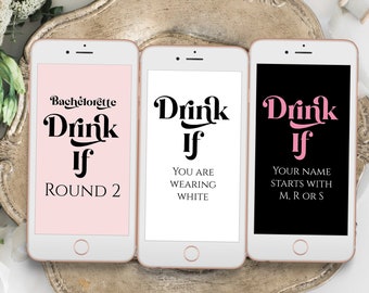 Drink If Bachelorette Party Mobile, Electronic Game Cards, Bridal Shower, Modern Retro Design, Pink, Black Bachelorette PPW74