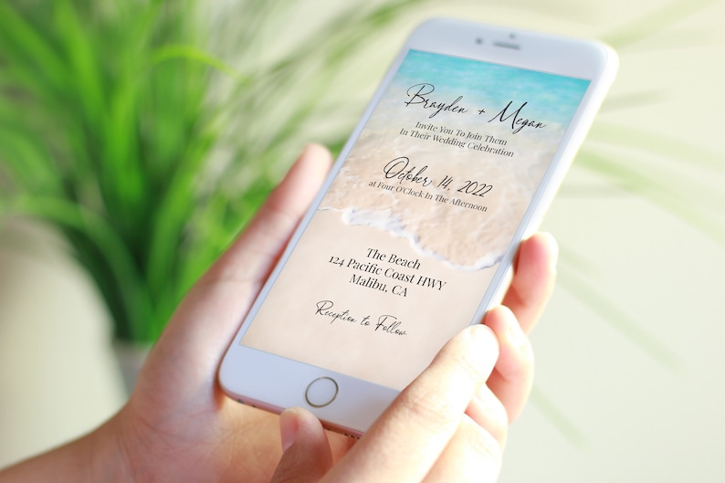 Beach Wedding Electronic Invitation Suite, Email, Text Message, Tropical Wedding, Ocean Wave, RSVP, Reception, Details PPW20 BREE image 4