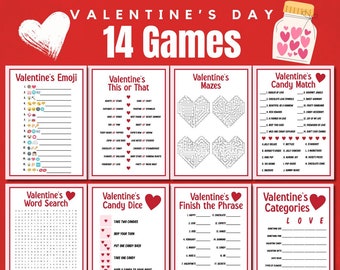 Valentine Classroom Games, Valentine's Day Games, Printable Games, Children's Valentine Party Activities 240009