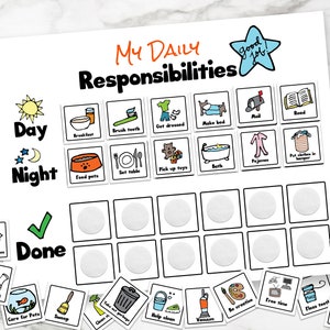 Daily Responsibilities Chart, Chore Chart, Kids Chores, Daily Routine, Child's Job List, Printable Chore Chart, Visual Task List for Kids