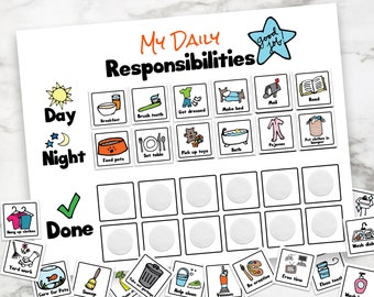 Daily Responsibilities Chart, Chore Chart, Kids Chores, Daily Routine, Child&#39;s Job List, Printable Chore Chart, Visual Task List for Kids
