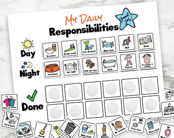 Daily Responsibilities Chart, Chore Chart, Kids Chores, Daily Routine, Child's Job List, Printable Chore Chart, Visual Task List for Kids