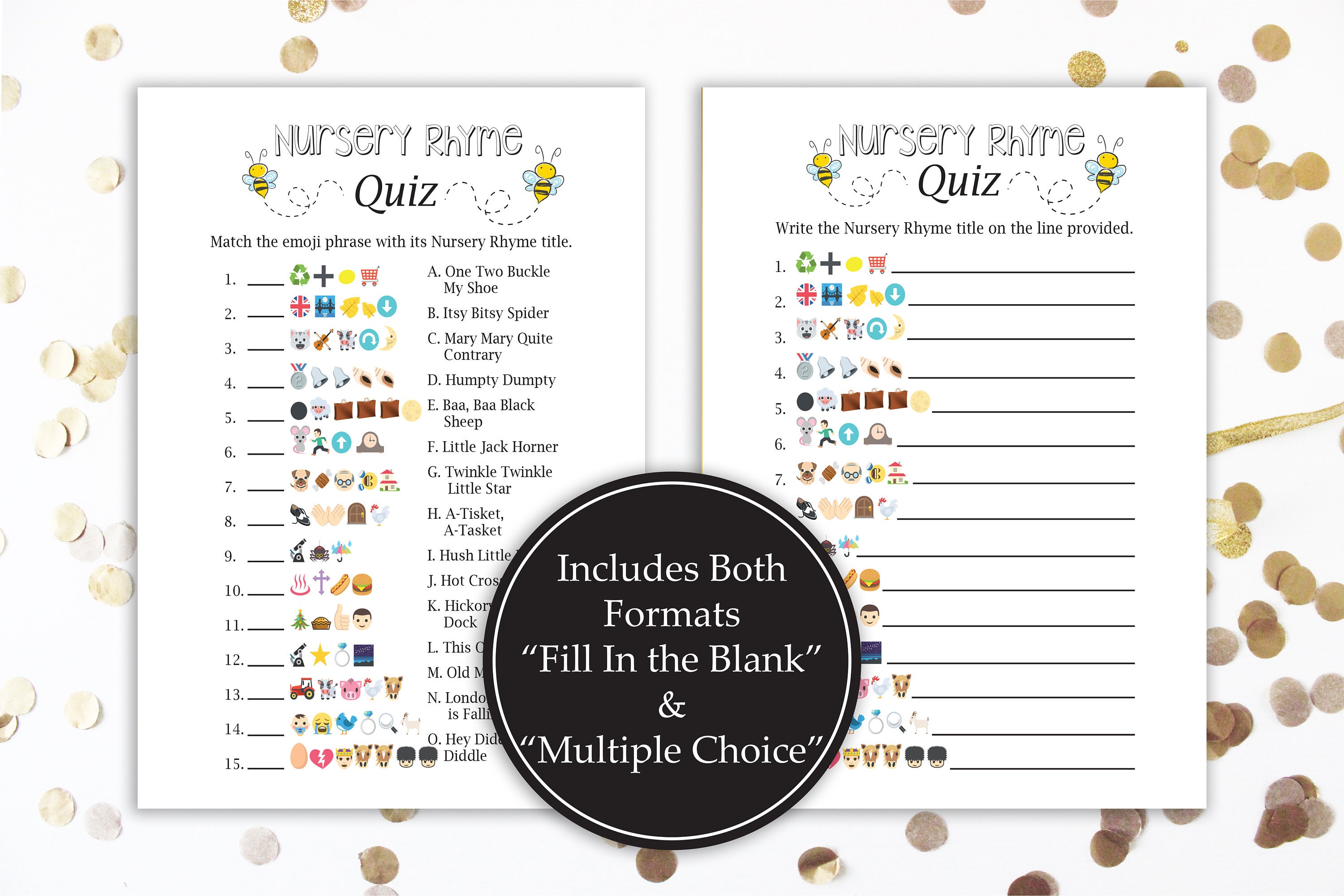 Emoji Nursery Rhyme Quiz Mom to Bee Baby Shower Gender Neutral Bee Theme Printable Game 0040 Etsy