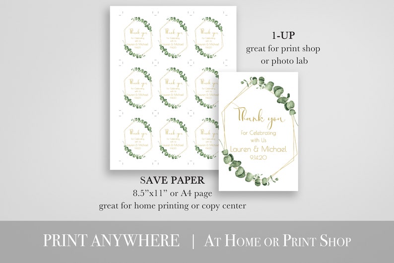 Gold Greenery Thank You Favor Tag, Wedding and Bridal Label Template, Shower Template, Printable Editable PPW0445 image 5