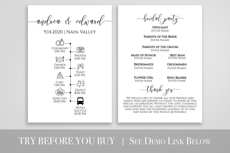 Wedding Fan Program Timeline, Wedding Order of Events, Ceremony Program 100% Editable PPW0550 Grace image 2