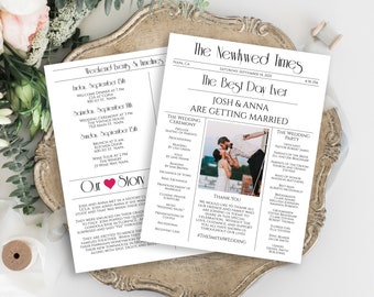 Wedding Newspaper Program, Modern Program, Editable Program, Template, Newspaper, Corjl, Instant Download  NEWS1