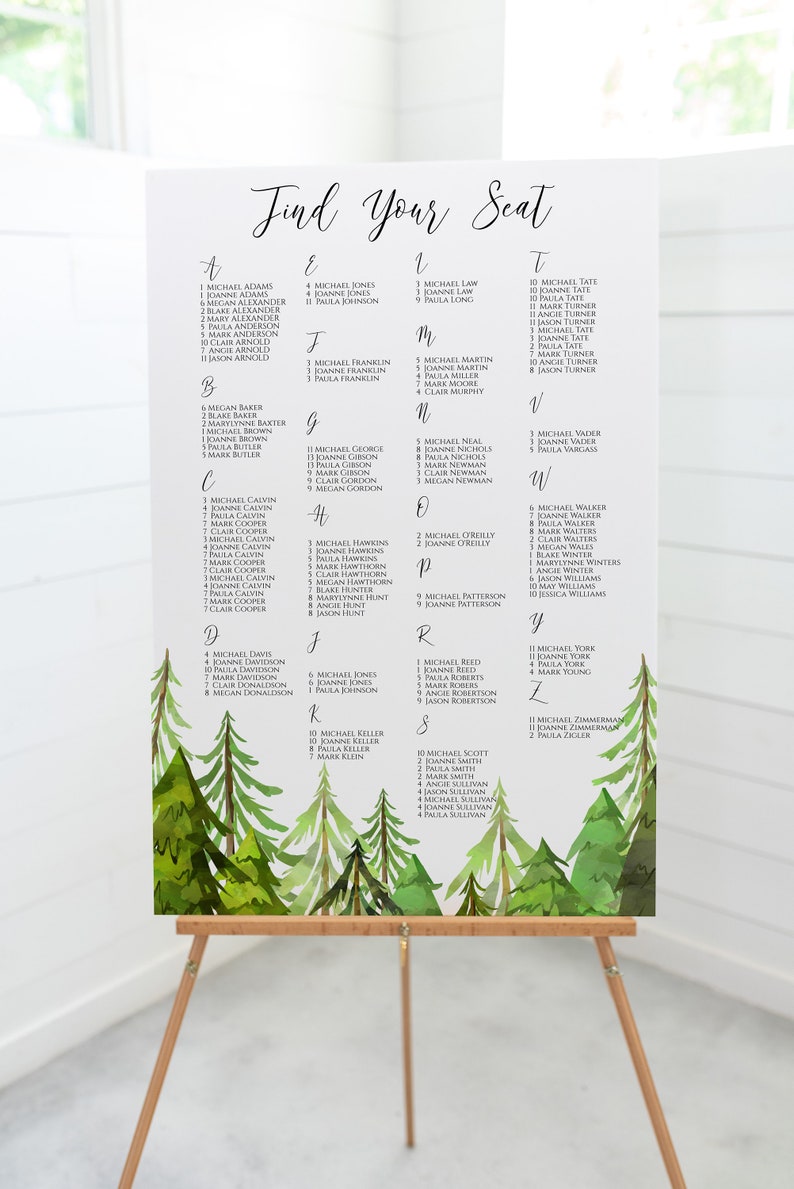 Wedding Seating Chart Display Template, Tree Forest Printable Table Seating, Wedding Seating, Editable Template, Corjl LINDEN PPW410 image 5