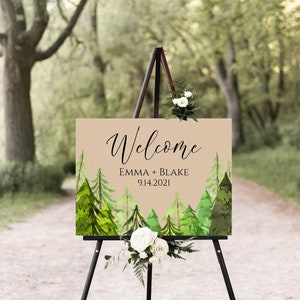 Wedding Welcome Sign Template, Pine Tree Forest Design, Easel Welcome Display Sign, Editable Template, Corjl LINDEN PPW410 image 6