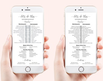 Wedding Party Timeline, Electronic Itinerary, Evite, Digital, Text Timeline, Editable Text, 100% Editable Template, Corjl PPW0550 Grace