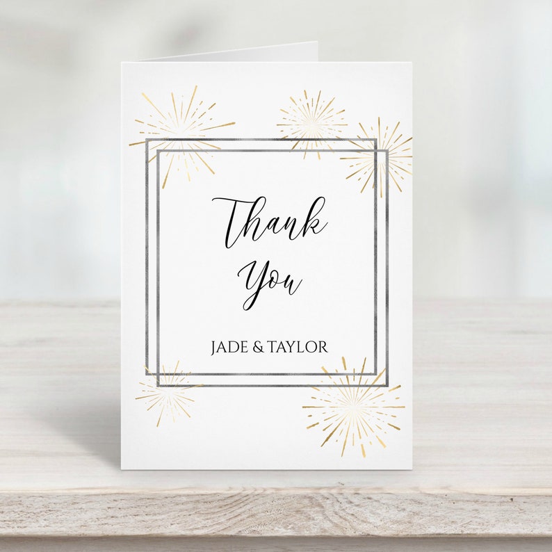 Gold and Silver Thank You Card, Wedding Thank You Printable, Elegant Calligraphy, Sunburst Fireworks Editable Template, Corjl PPW-NY21 image 7