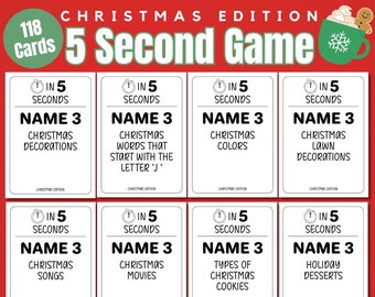 Christmas 5 Second Game | Instant Download Printable Game | Christmas Trivia Party Game | Adults Family Kids | Holiday Game 2314