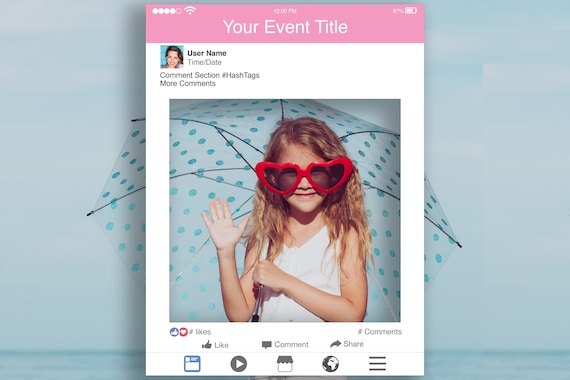 facebook photo booth prop editable frame pink photo booth etsy